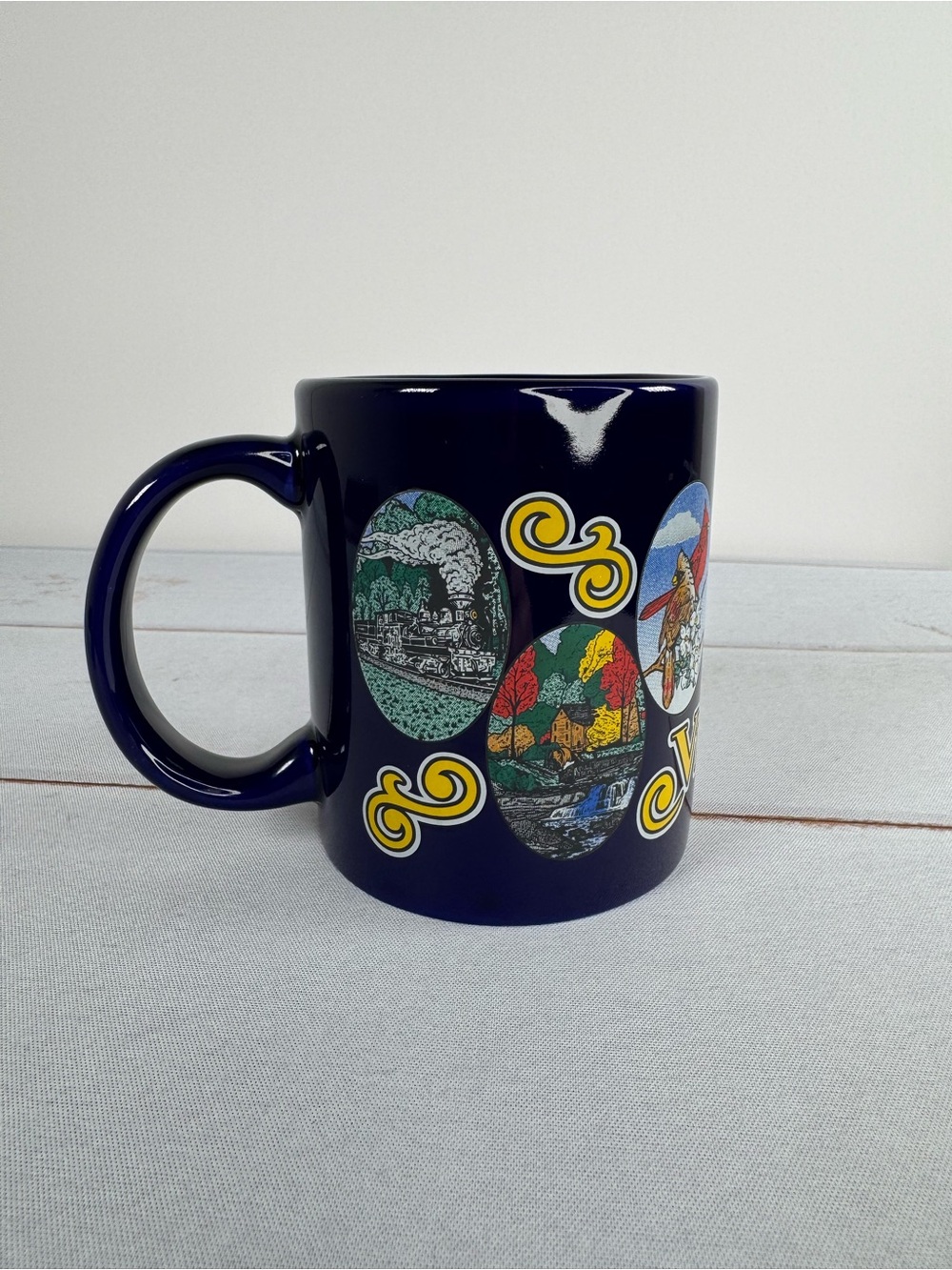 West Virginia Cobalt Blue Souvenir Mug Cardinal Bridge Capitol